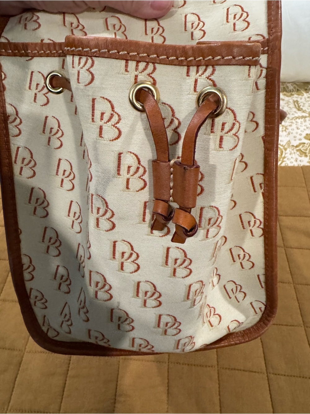 Dooney & Bourke Cream Canvas Tote with Brown Leather Trim - Picture 6 of 15